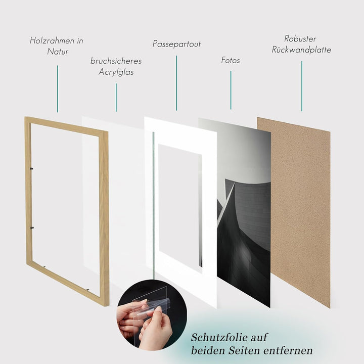 VUVUZULA Bilderrahmen 30x30cm Holz Quadratisch Fotorahmen Holzrahmen MDF Rahmen mit Passepartout 20x