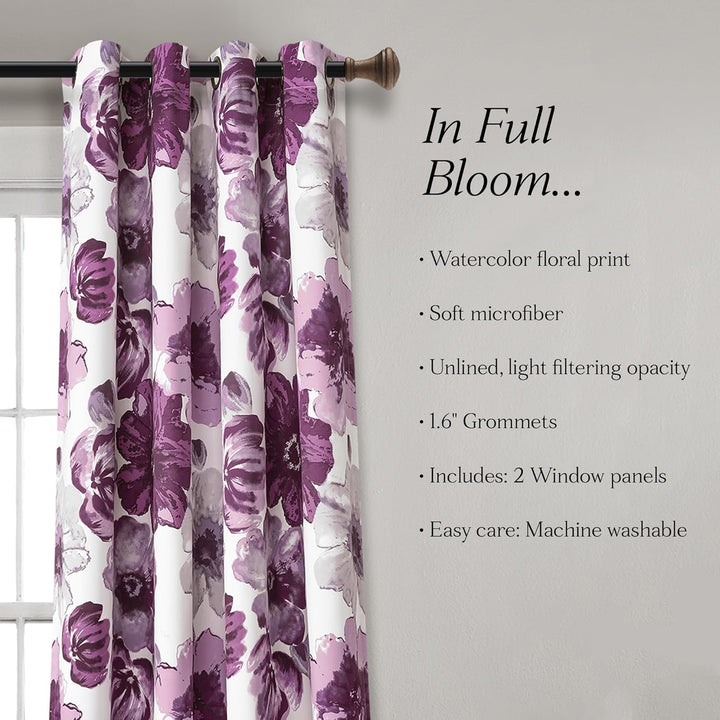 Lush Decor Leah Room Verdunkelungsvorhang für Fenster, isoliert, Blumenmuster, 132 x 240 cm, Violett