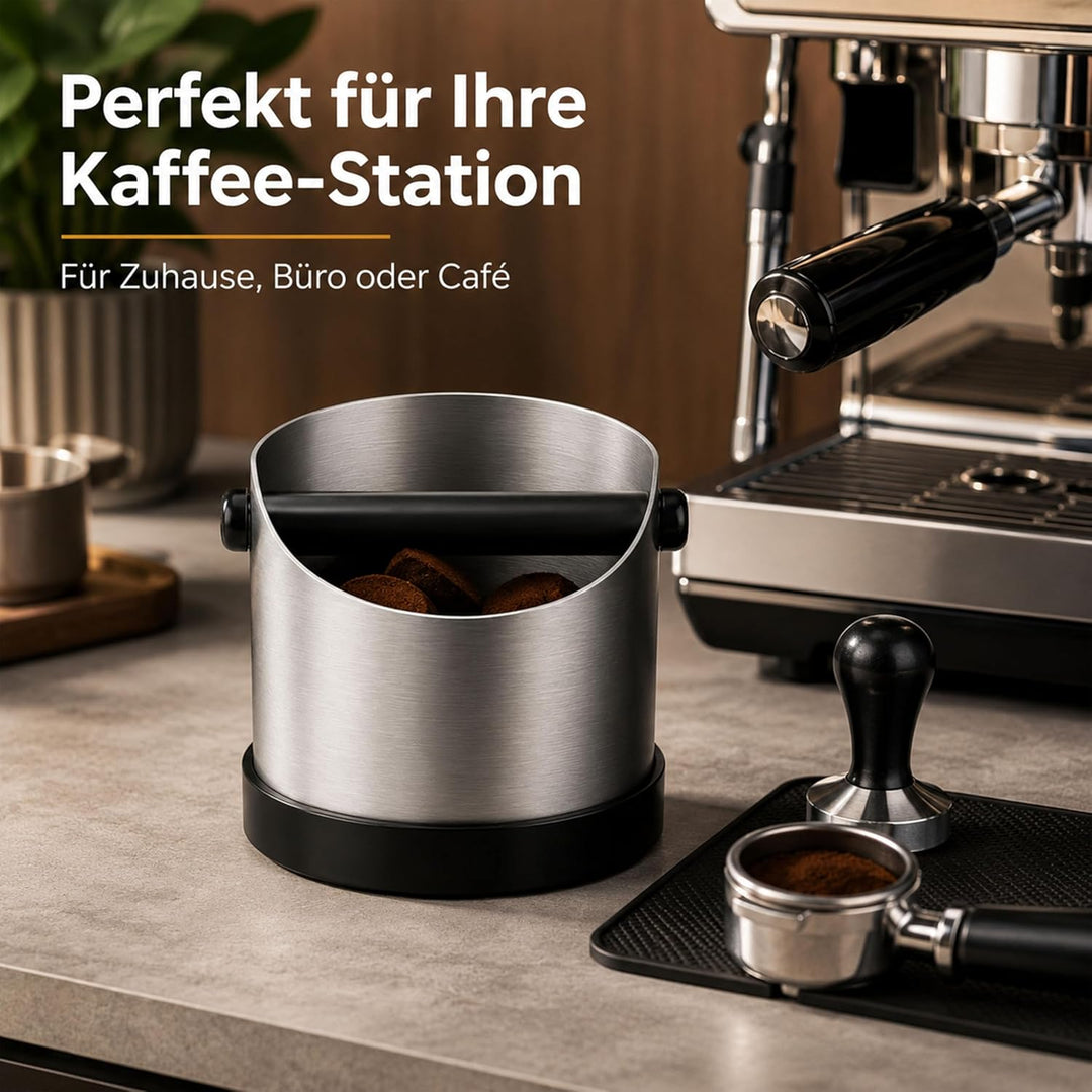 URMONA Siebträger-Abklopfbehälter 1,3L Edelstahl Knock Box Kaffeezubehör | Farbvariante Silber, abne