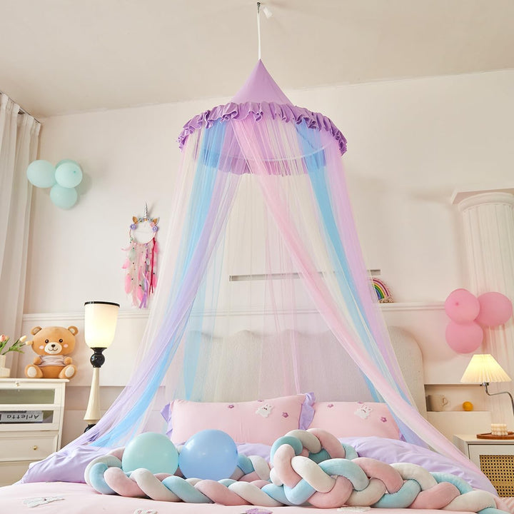 LED -LichtRegenbogen-Moskitonetz, Betthimmel,Prinzessinnen-Baldachin für Mädchen buntes Netz-Nähte,