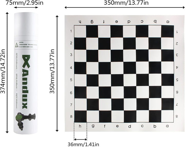 Andux Schachspielset Schachfiguren und Rollbrett QPXQ-01 (Schwarz,35x35cm), Schwarz,35x35cm