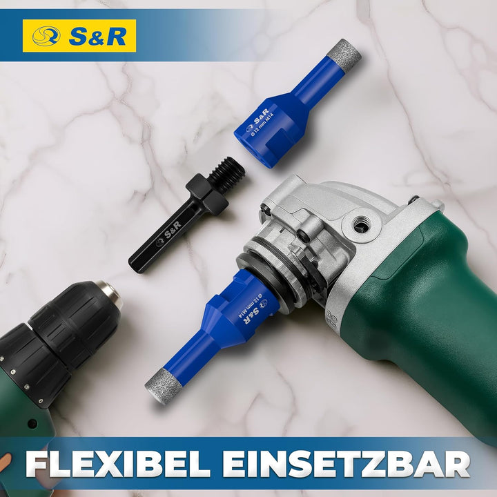 S&R Professional 2-tlg Diamantbohrer M14, Diamant Fliesenbohrer Set 12mm für Winkelschleifer, für Ha