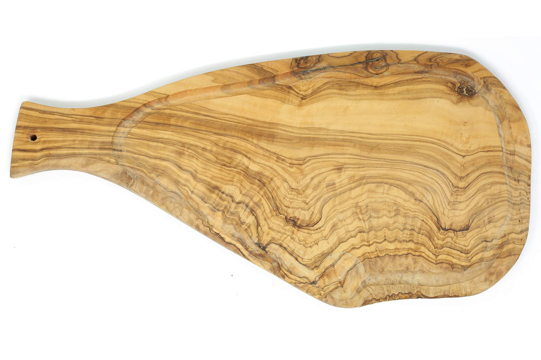 Benera Oliveholz Schneidbrett Küchenbrett 45cm mit Griff und Saftrille auch zum Servieren und Anrich