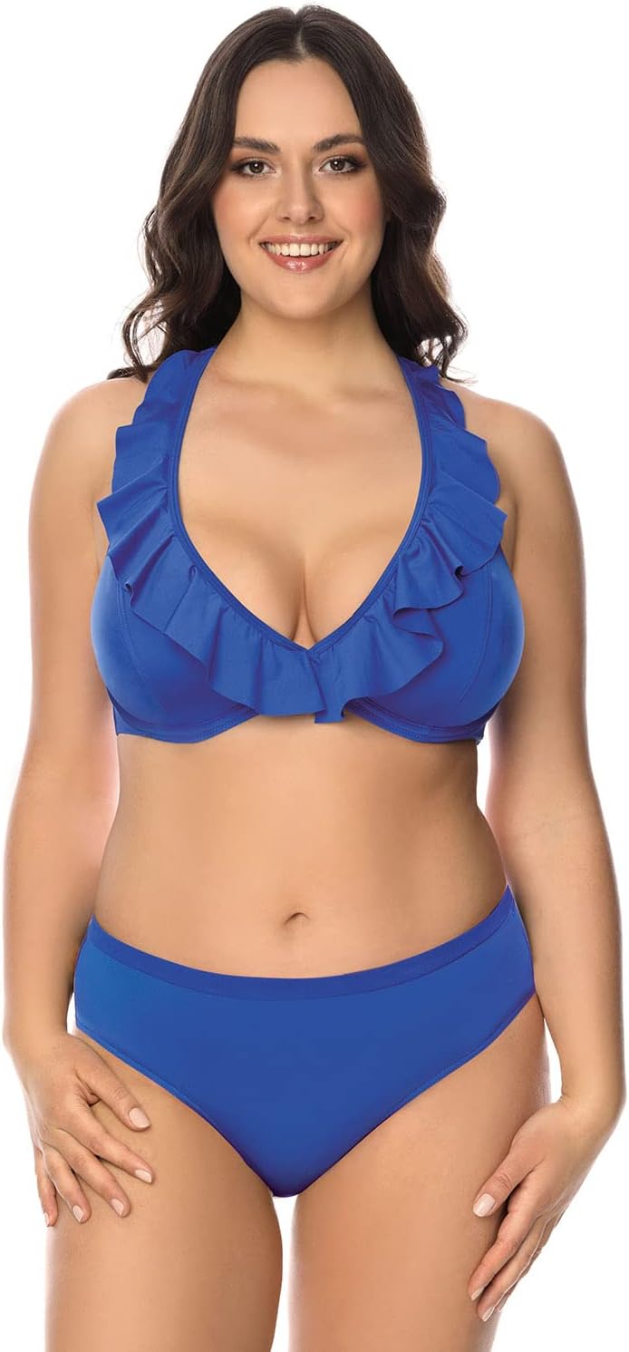 VIVISENCE Bikini BH Dame Bademode Gepolstert Hergestellt In EU Neckholder 3220 70H Blau, 70H Blau