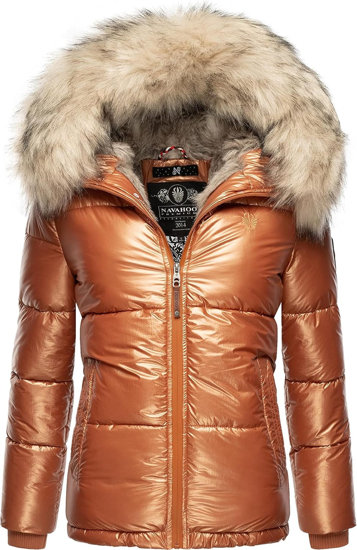 Navahoo Damen Winterjacke Steppjacke warm mit Kunstfellkapuze Tikunaa XS-XL XS Rusty Cinnamon, XS Ru