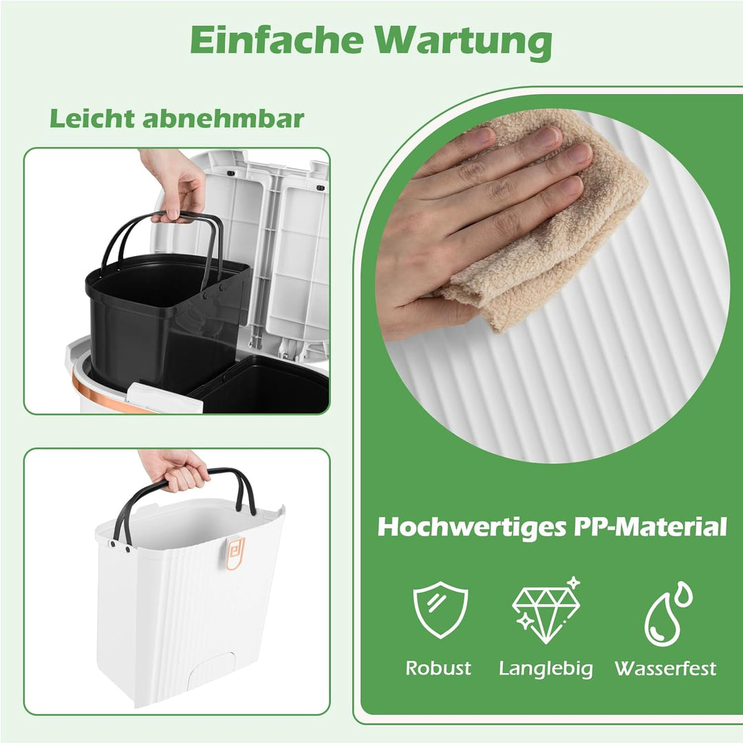 COSTWAY Mülleimer Küche, Mülltrennsystem 3 Fächer, 2 x 12L Inneneimer & 14L Treteimer, Abfalleimer m