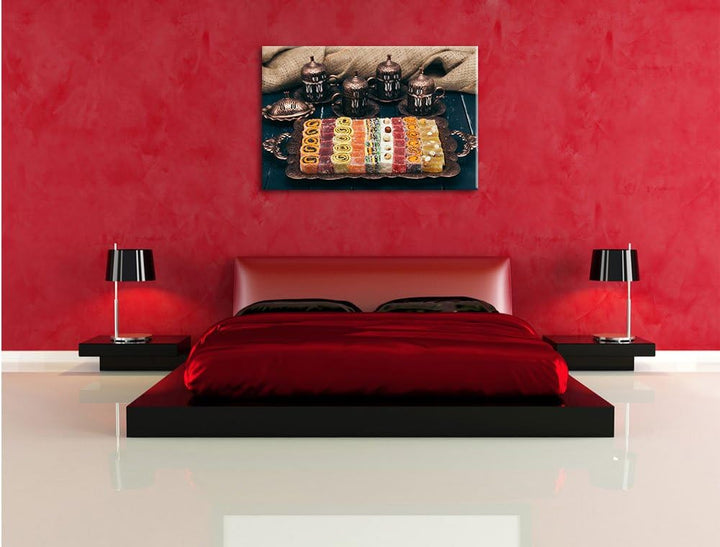 Pixxprint traditionelle türkische Desserts / 100x70cm Leinwandbild bespannt auf Holzrahmen/Wandbild