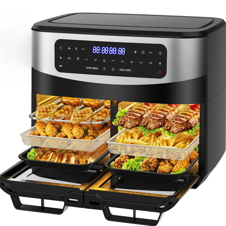 Airfryer Dual Zone 12L - 2600W Heissluftfritteuse mit herausnehmbarem Trenner, XXL Heissluftfritteus