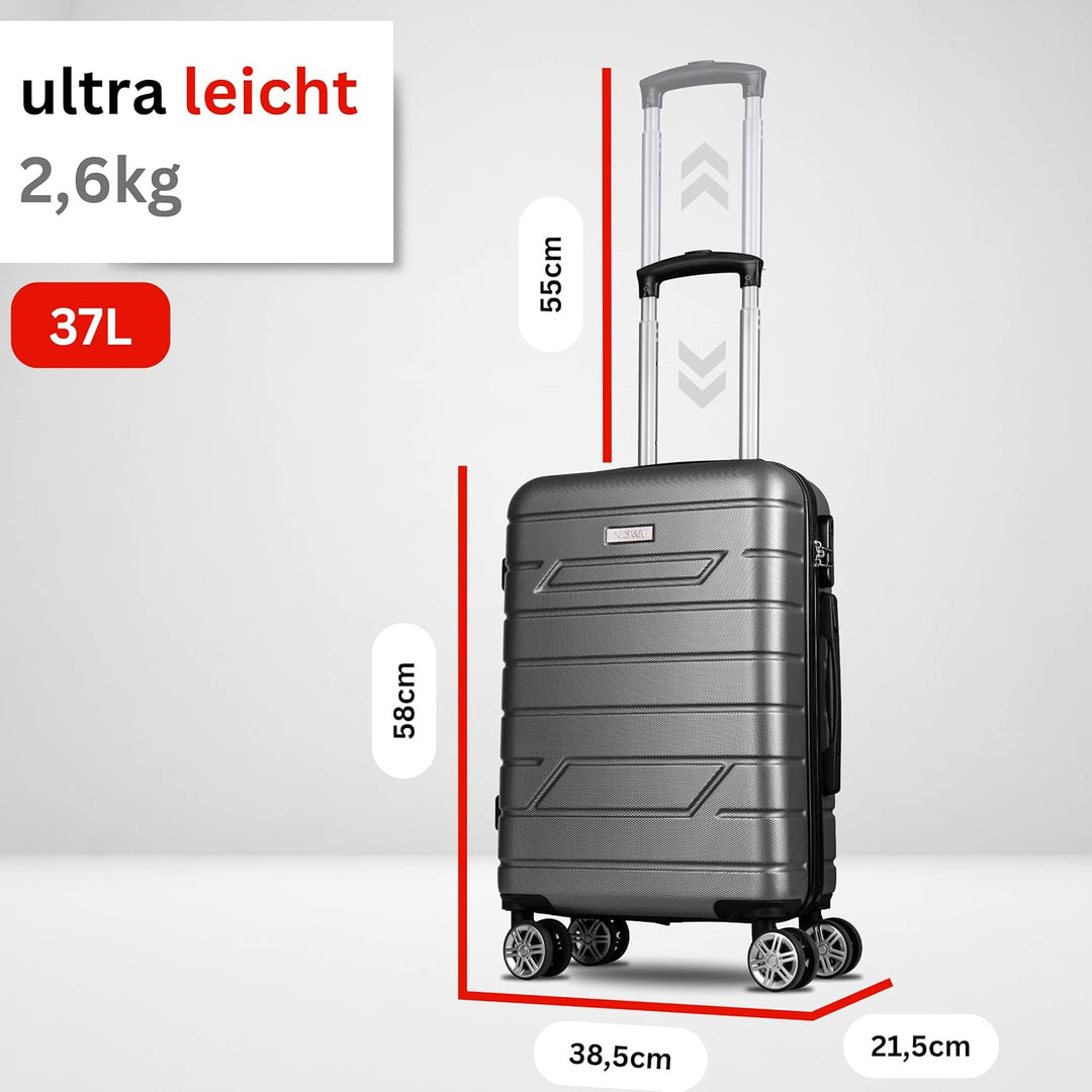NOWI Bergamo Reisekoffer - Wasserabweisend, 8 Rollen 360° Drehbar, Teleskopgestänge, Voll gefütterte