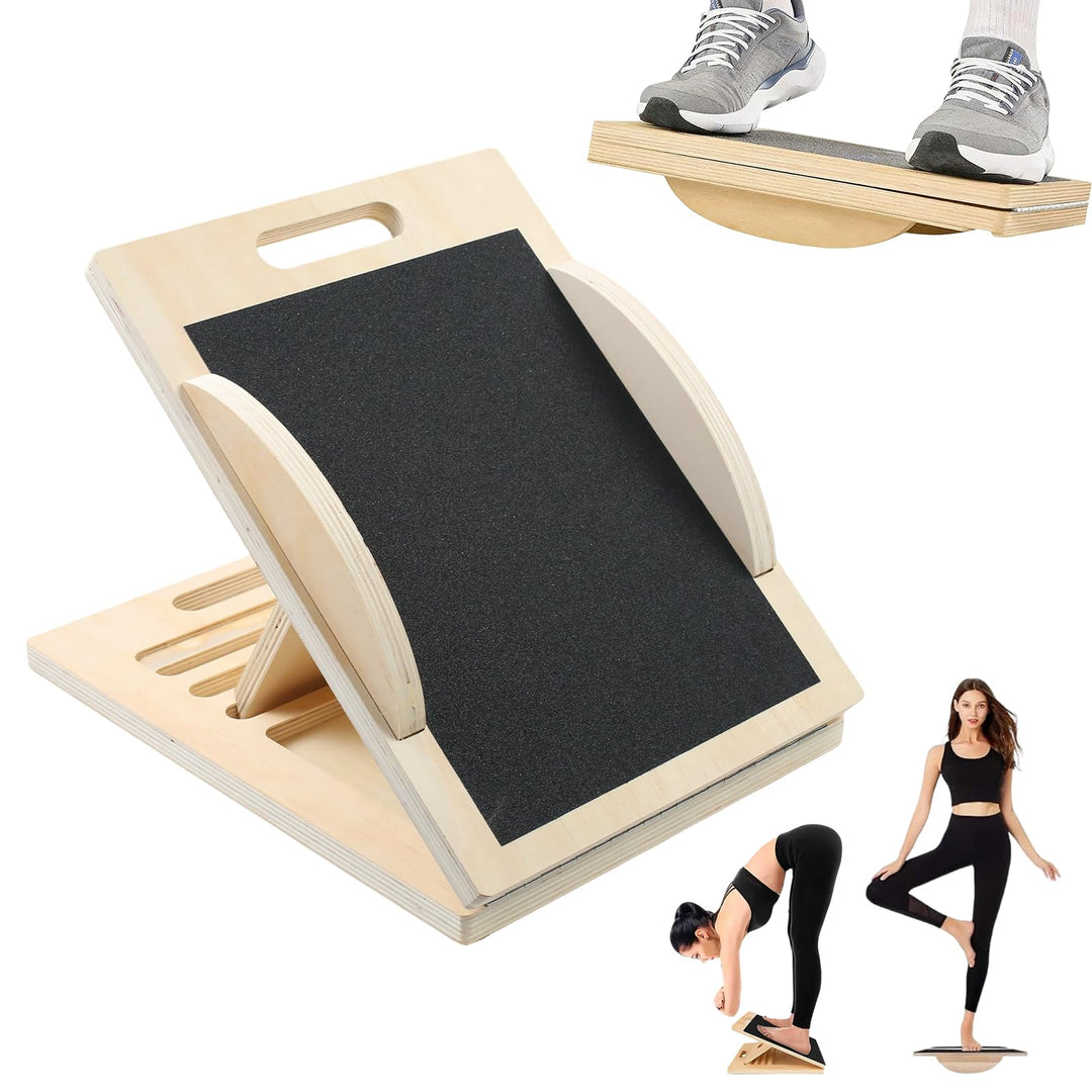 2-in-1 Wadendehner Schrägbrett & Balance Board aus Holz, Verstellbares Neigungsbrett Gleichgewichtsb