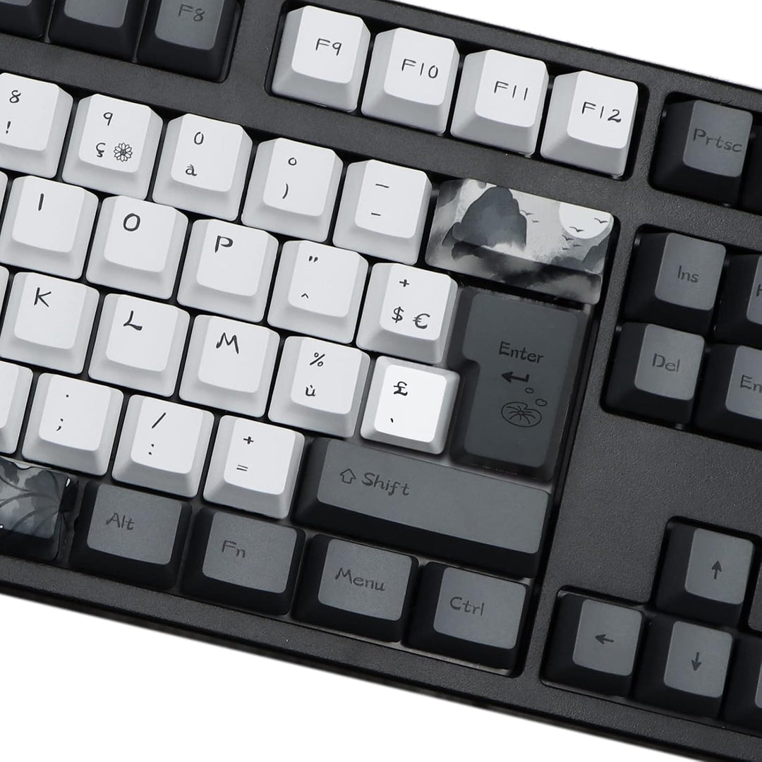 MOLGRIA Ink Lotus Benutzerdefinierte Tastenkappen, 140 Set für Gaming-Tastatur, PBT OEM-Profilfarbst