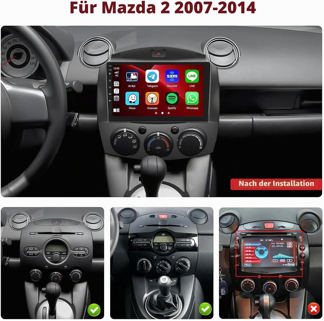 Hikity [2+64GB] Android 15 Autoradio, für Mazda 2 2007-2014 Radio, CarPlay Android Auto Wireless, 9"