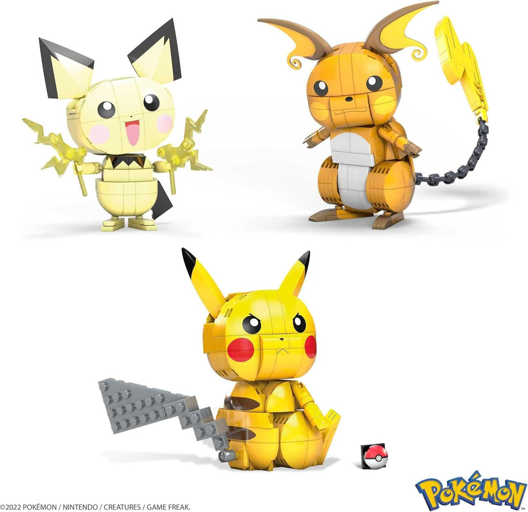 MEGA Pokémon Pikachu Evolution Trio - Bauset mit beweglichen Pichu-Entwicklungen, beeindruckende Fäh
