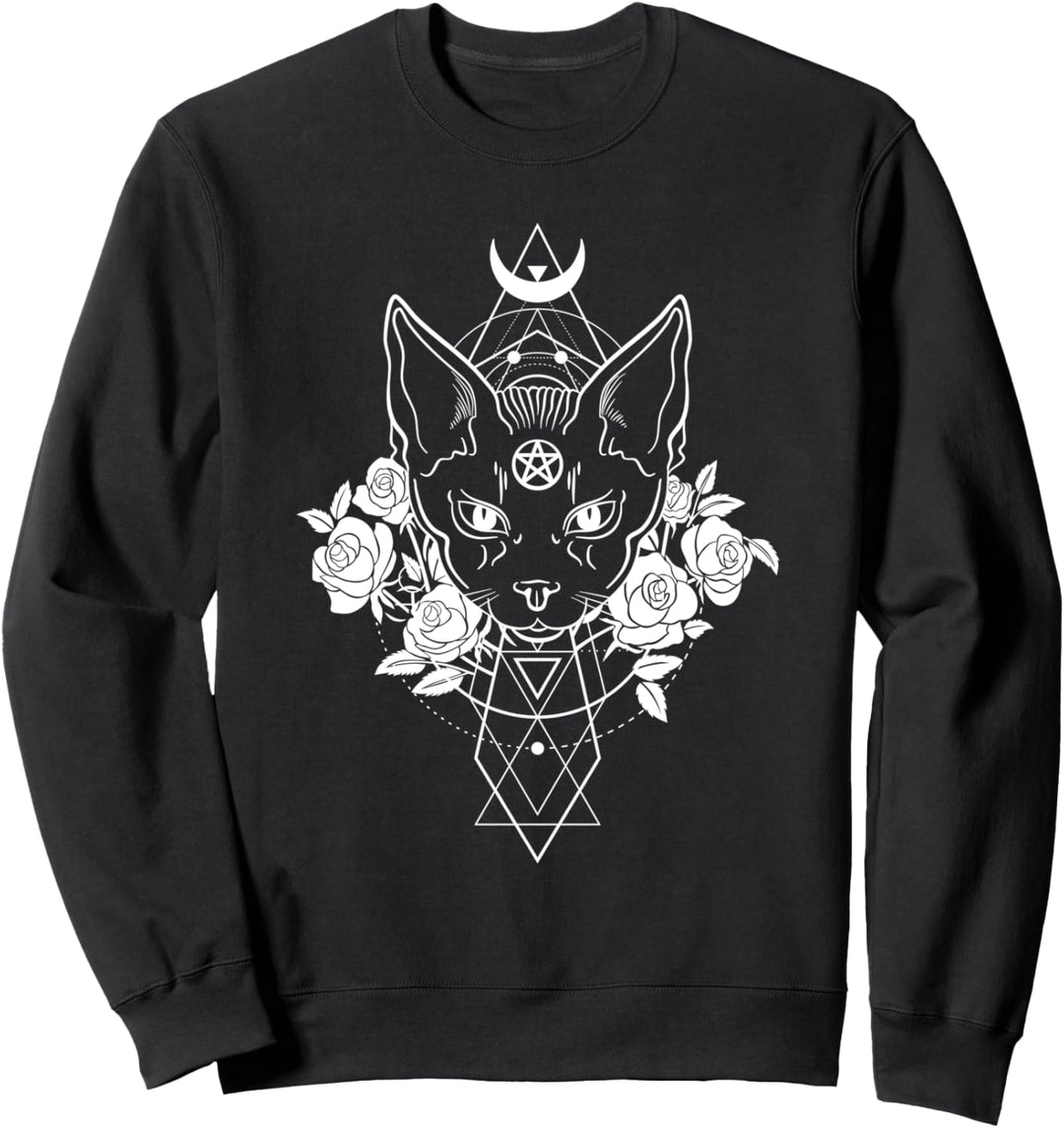 Okkult Geometrie Wicca Pentagramm Satanische Katze Hexen Sweatshirt