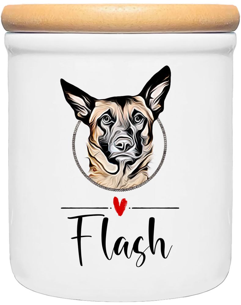 Cadouri Keramik Leckerlidose Hund mit MALINOIS (Cartoon) - personalisiert - mit Name deines Hundes┊S