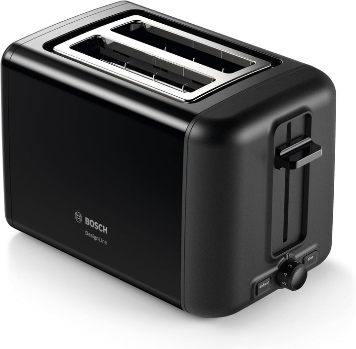 Bosch Kompakt Toaster DesignLine TAT3P423DE, integrierter Edelstahl-Brötchenaufsatz, mit Abschaltaut