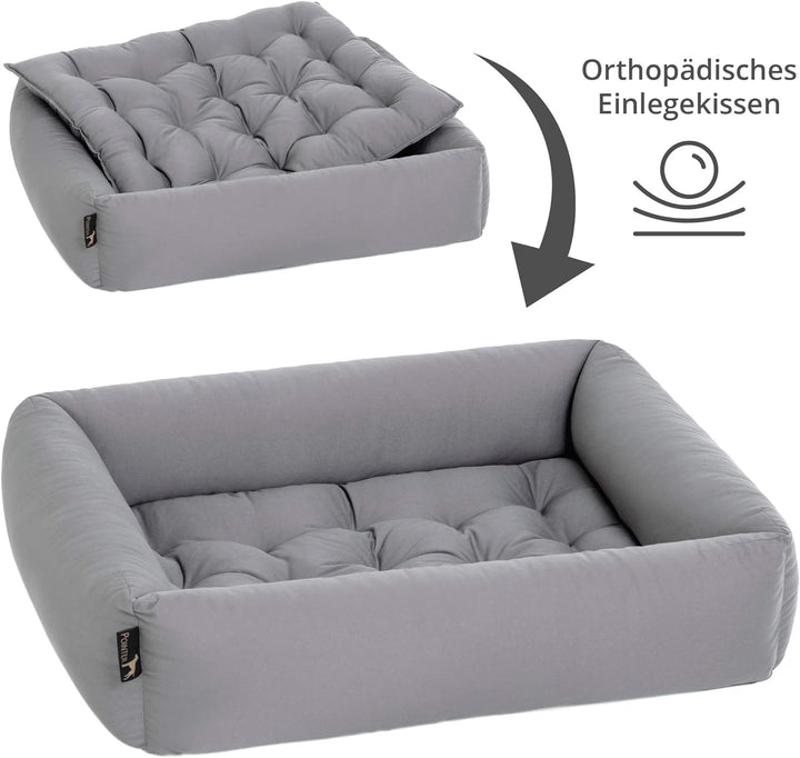 Pointer | Hundebett mit Hundekissen - orthopädisch, waschbar, bequem (M - 70x60 cm, Hellgrau) M - 70
