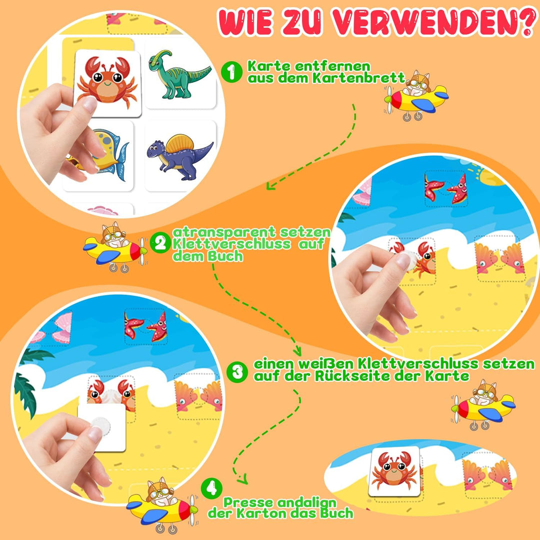 Montessori Spielzeug Book ab 3 4 Jahr,Busy Book für Kinder mit Klettverschluss-Aufklebern,14 Themenb