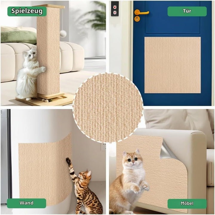 Kratzmatte Selbstklebend 300cmx40cm - Katzenkratzmatten für Wand, Kratzteppich, Katzenteppich (Khaki
