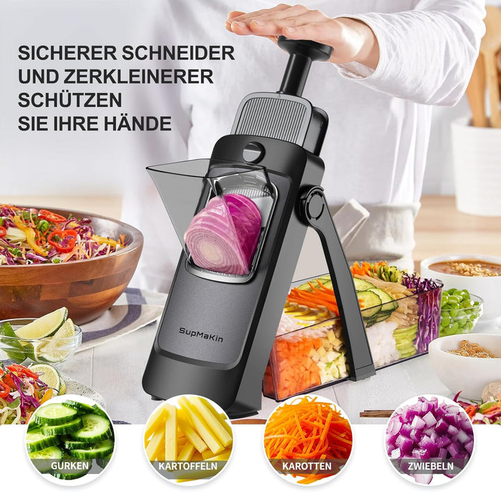SupMakin Gemüseschneider, Once for All Verstellbar Gemüsehobel Genius Mandoline Vegetable Slicer Kar