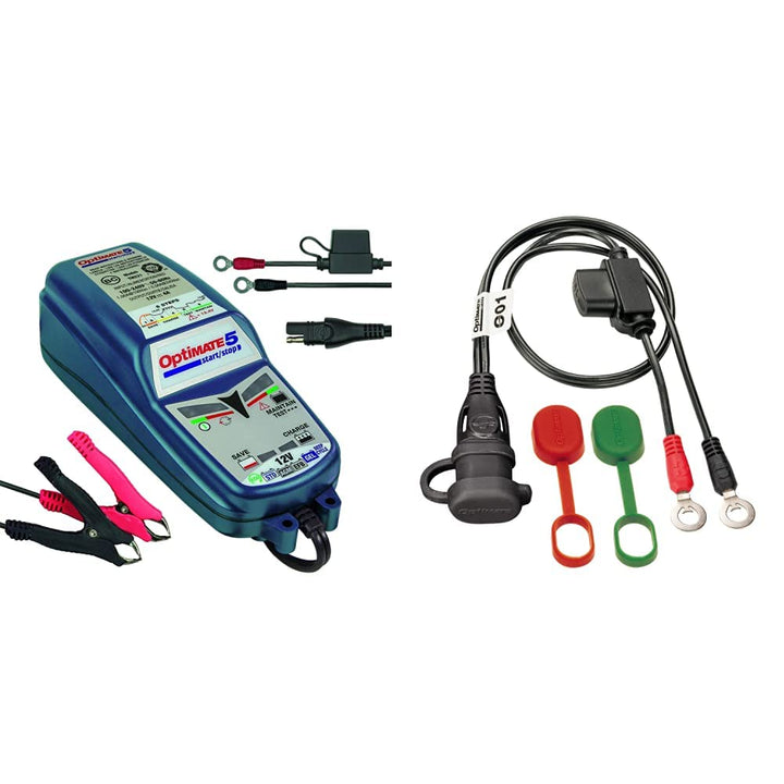 OptiMATE TM220-4A Batterieladegerät OptiMate5, Blue, 5 Start/Stop 12V 4A & O-01 Zubehör O1 (SAE), Bl