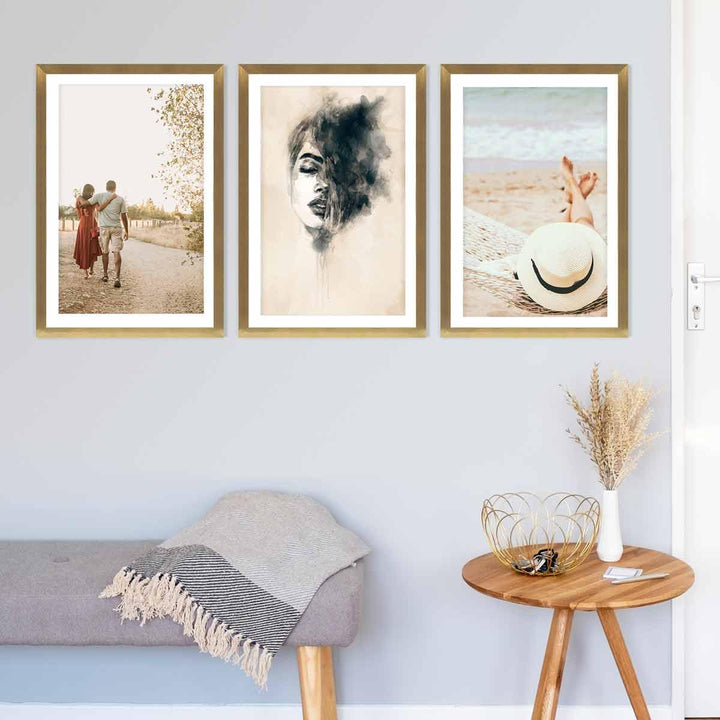 PHOTOLINI Bilderrahmen 40x60 Gold Holz MDF, 3er Set breite 40x60 cm Bilderrahmen gold mit bruchsiche