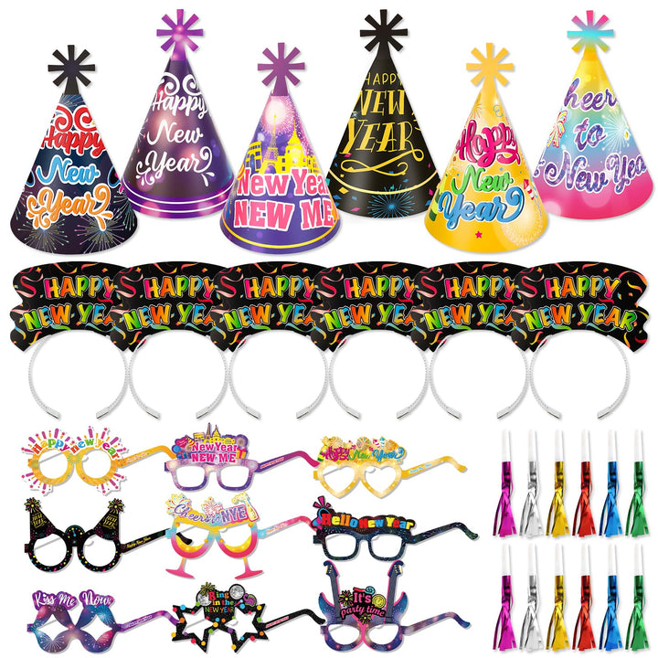 DPKOW Silvester Deko 2026 Party Set Partyhüte Silvester Haarreif Partybrille Silvester Fransenbläser