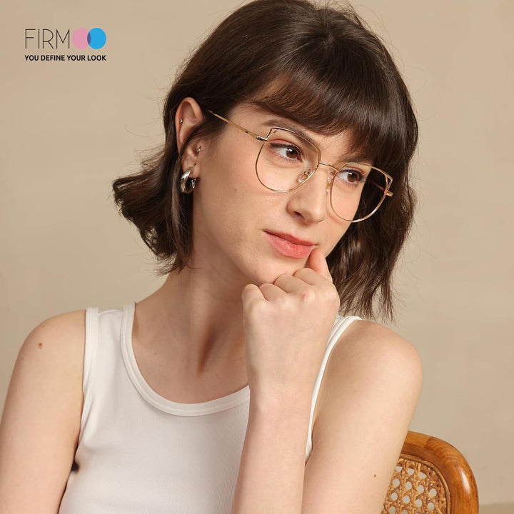 Firmoo Computer Brille Damen, Blaulichtfilter Brille ohne Sehstärke Entspiegelte Vollrand Metallbril