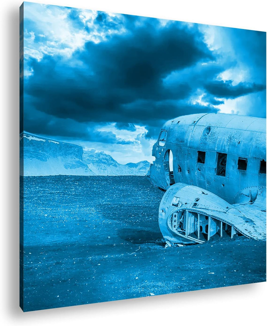 deyoli abgestürztes Flugzeug Format: 70x70 Effekt: Monocrome Blau als Leinwandbild, Motiv fertig ger