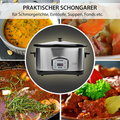 Syntrox Germany Digitaler Slow Cooker Schongarer 7,5L mit 3 Heizstufen, Timer und Warmhaltefunktion