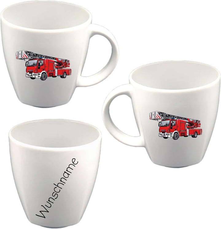 Kindergeschirr Frühstücksservice eckig 3-tlg. Porzellan Feuerwehr Teller Becher Schale personalisier