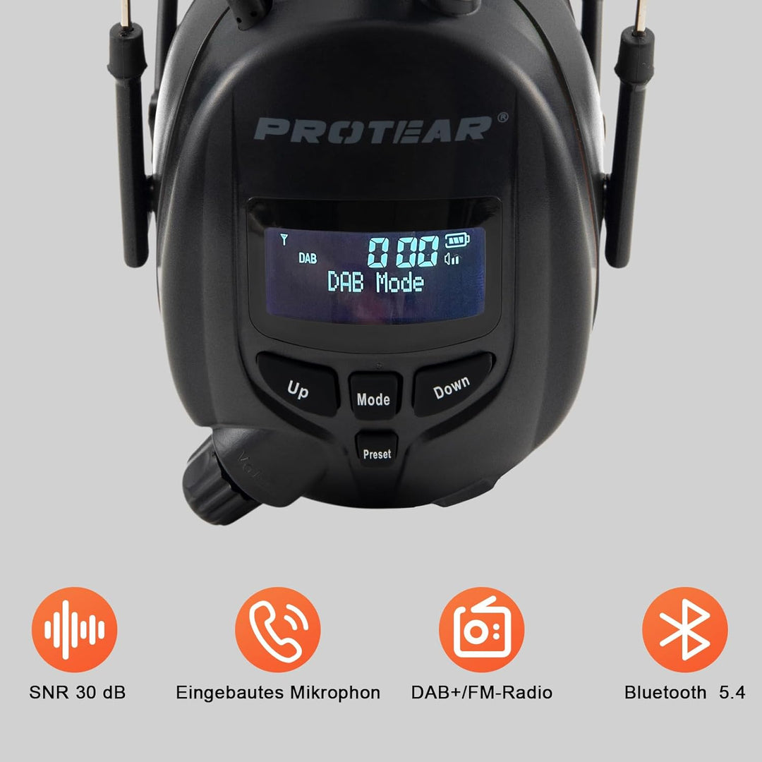 Gehörschutz mit Radio DAB + / FM, integriertem Bluetooth und Mikrofon, SNR