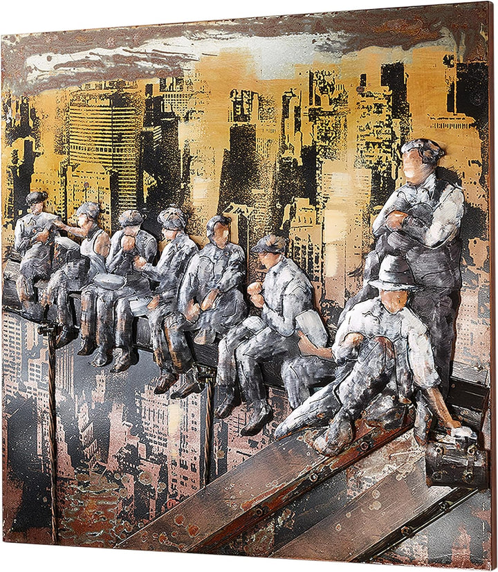 Kobolo Wandbild Wanddeko Metallbild 3D-Bild - New York Bauarbeiter - 90x90 cm