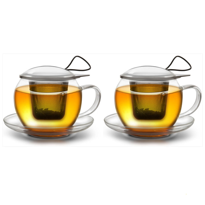 Creano Jumbo Tee-Tasse XXL mit Henkel und integriertem Edelstahlsieb, Glas-Deckel und Untertasse | 4