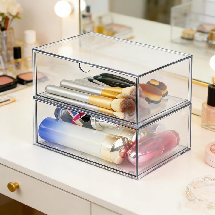 SITAKE 2 Stück Stapelbarer Kosmetik Organizer, Transparent Acryl Make Up Hautpflege Aufbewahrungsbox