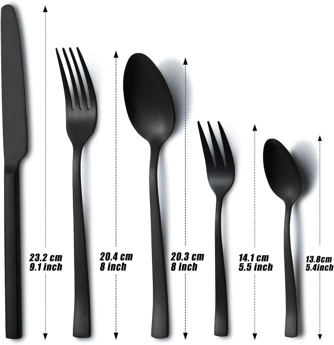 Besteck Set 12 personen, Hunnycook 60-teilig Besteck Schwarz mit Gabeln Löffel Messer, Edelstahl Sch