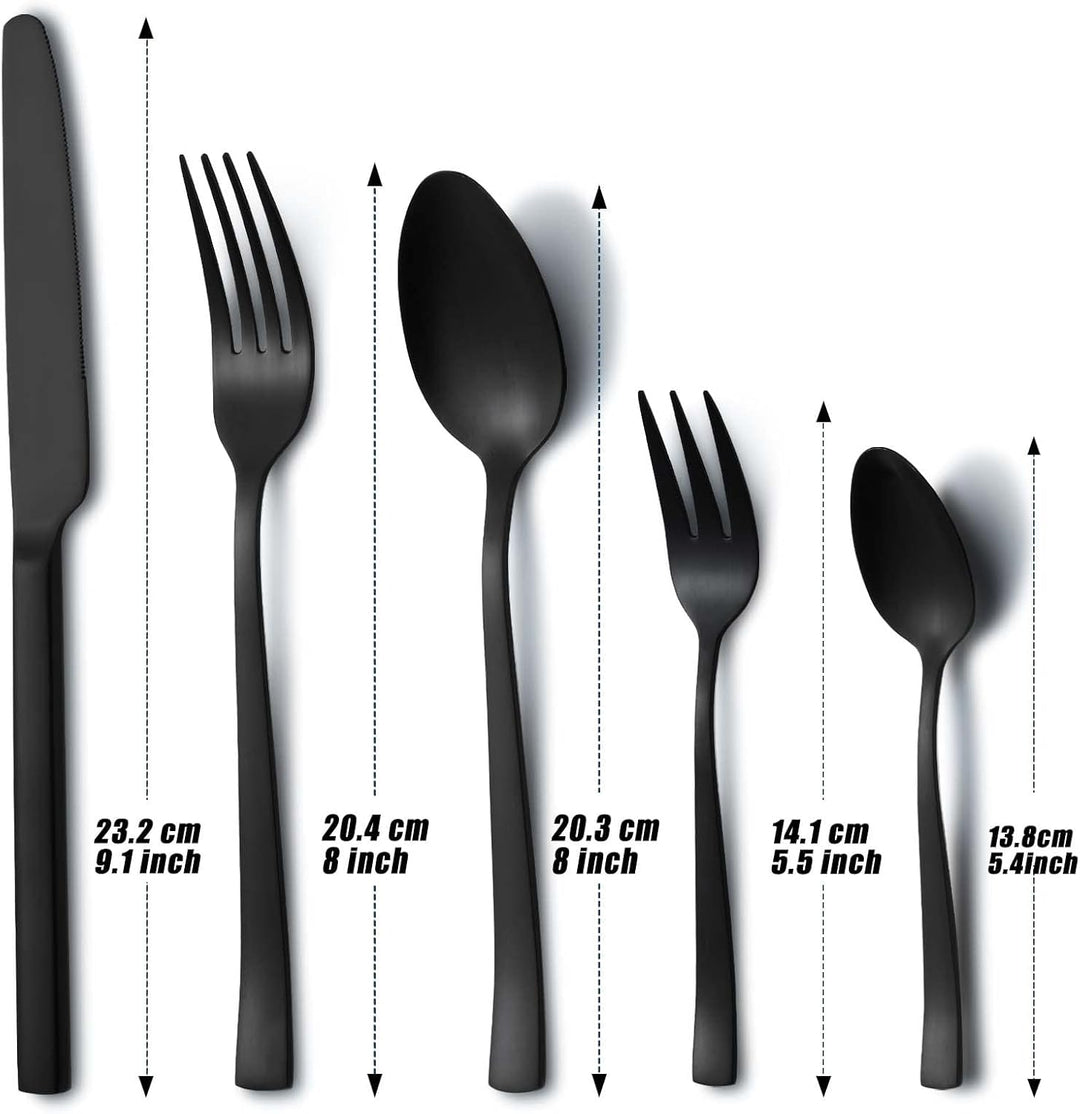 Besteck Set Schwarz, Hunnycook Besteck Set 6 personen, 30-teilig Edelstahl Schwarzes Besteck für Hau