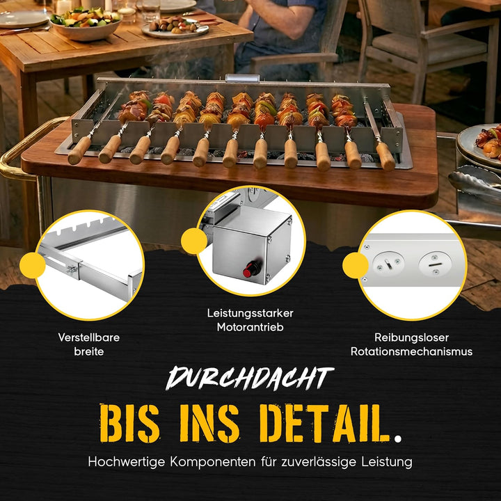Elektrischer Spiessdreher BBQ Rotisserie Set mit regulierbaren Motor – Edelstahl Grillaufsatz für Ga