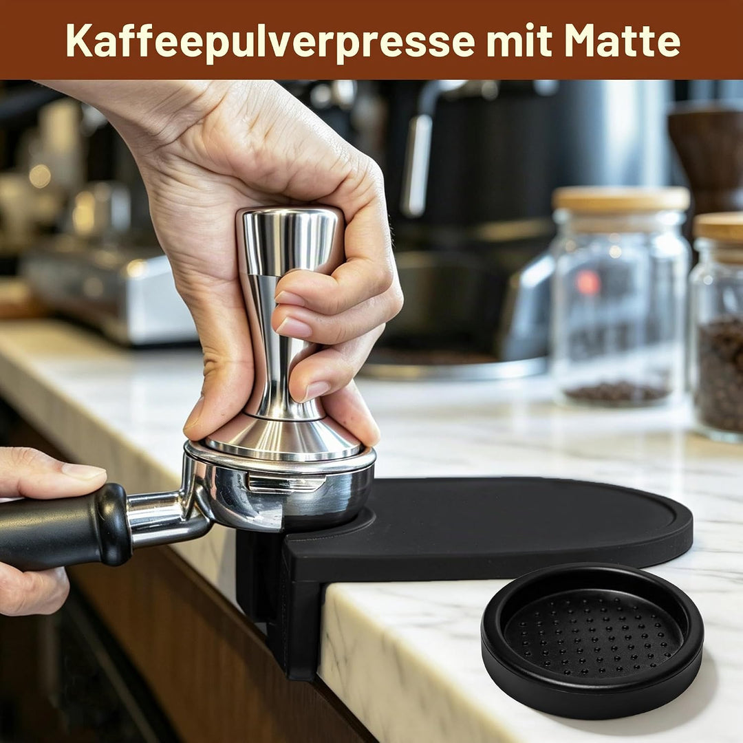 Kaffeestampfer, Espresso-Kaffeepresse 49 mm, Tamper Kaffee mit Silikon-Tampermatte