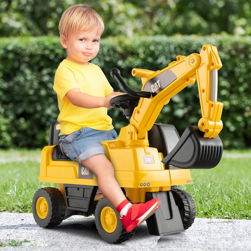 COSTWAY Kinder Sitzbagger mit drehbarer und Verstellbarer Schaufel, Kinderbagger mit Stauraum unter