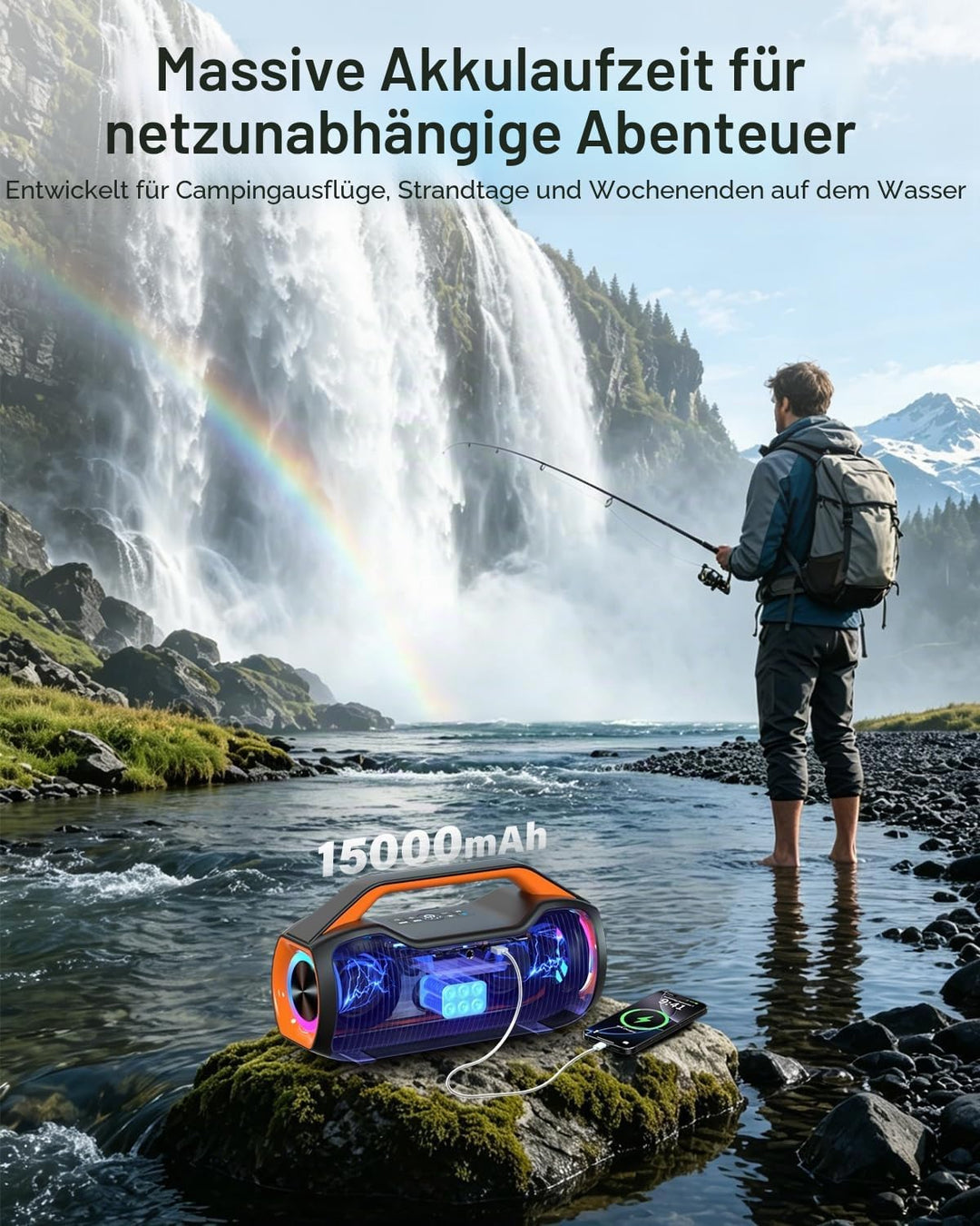 Bluetooth Lautsprecher Tragbare Musikbox,120W Peak Spitzenleistung, Bass Boost 2 * Subwoofer IP65 Wa