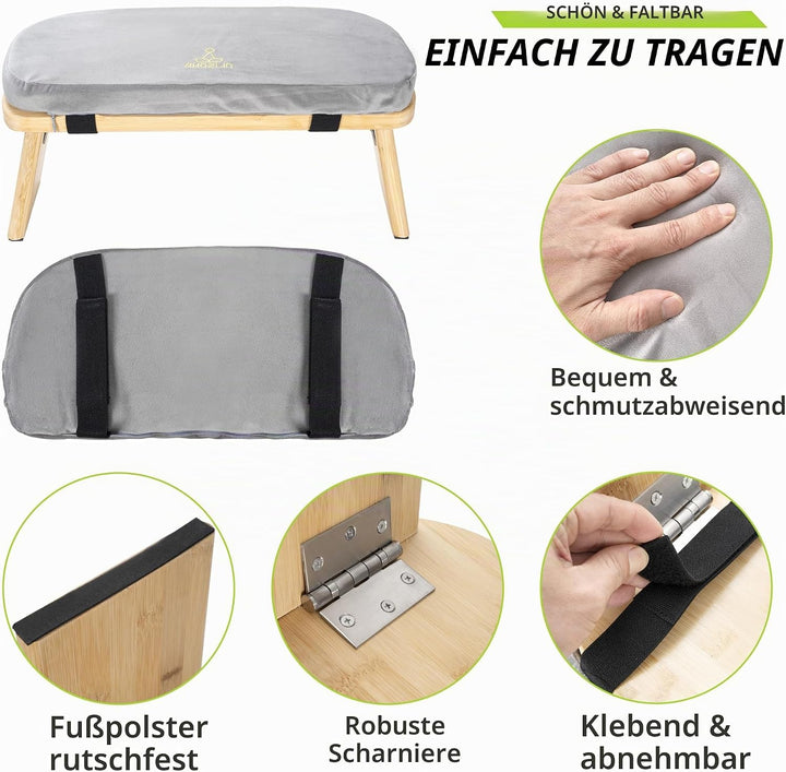 Meditationsbank Klappbar, Ergonomischer Bambus Yoga Hocker, Meditationshocker mit Kissen, Tragbarer