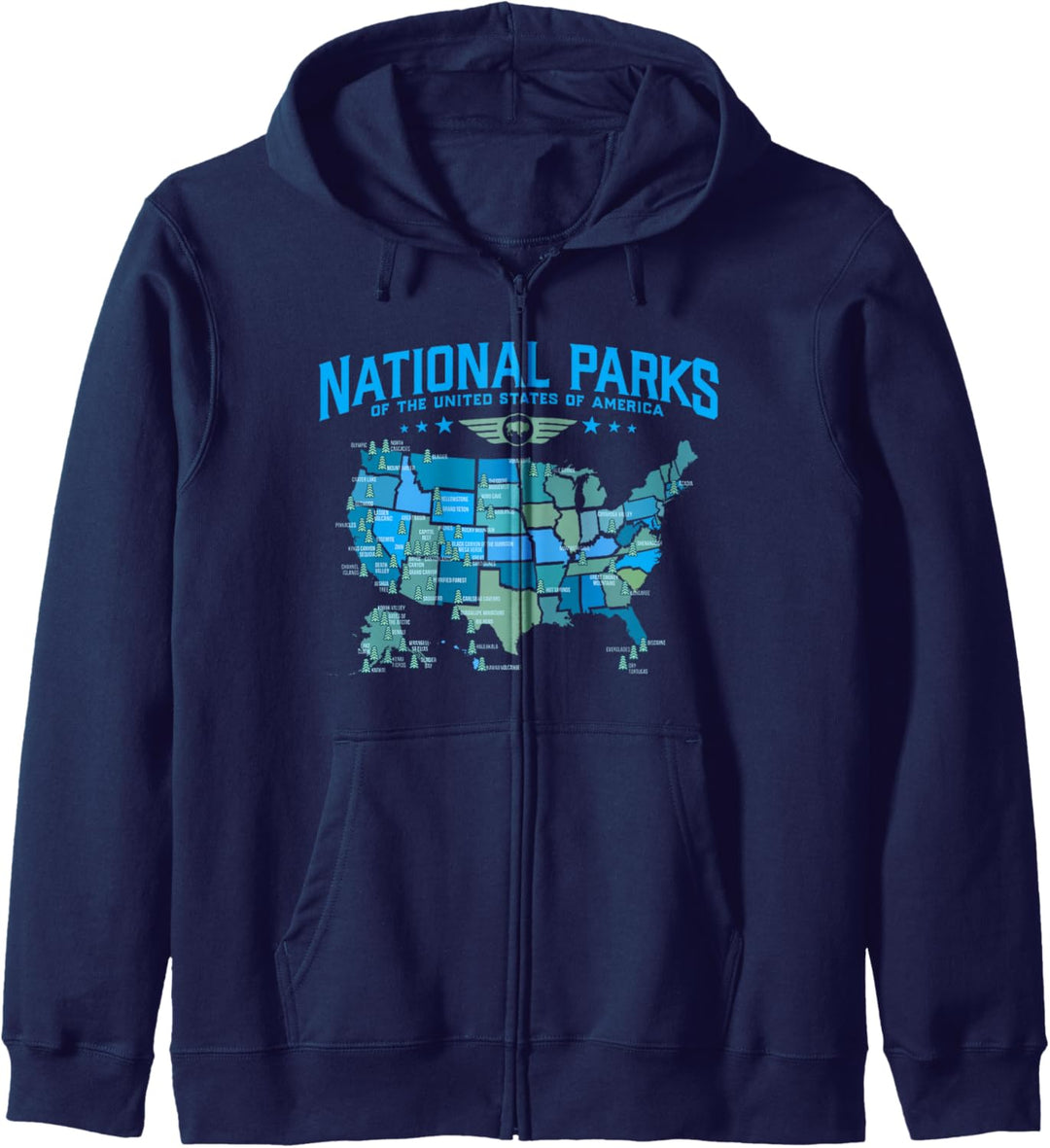 All U.S National Parks Map Camping 80s Graphic Kapuzenjacke