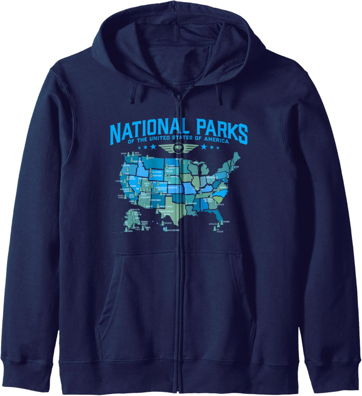 All U.S National Parks Map Camping 80s Graphic Kapuzenjacke