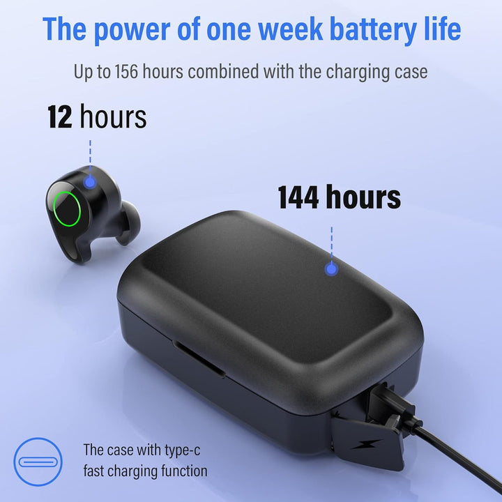 Kopfhörer Kabellos, Bluetooth 5.0 in-Ear Kopfhörer mit Mikrofon 156H Spielzeit mit USB-C LCD Ladekof