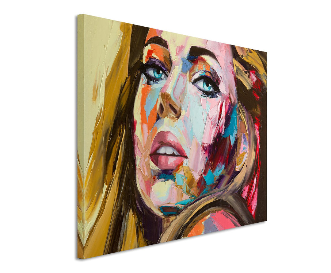 Paul Sinus Art Fotoleinwand 90x60cm Abstraktes Ölgemälde – Blonde Frau auf Leinwand Exklusives Wandb
