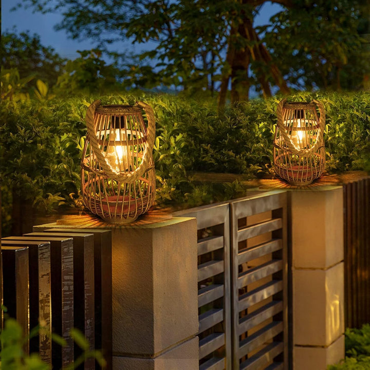 Pearlstar Rattan Solarleuchte, Hängend Solar Laterne für aussen Gartendeko Wasserdicht für Aussen Ve