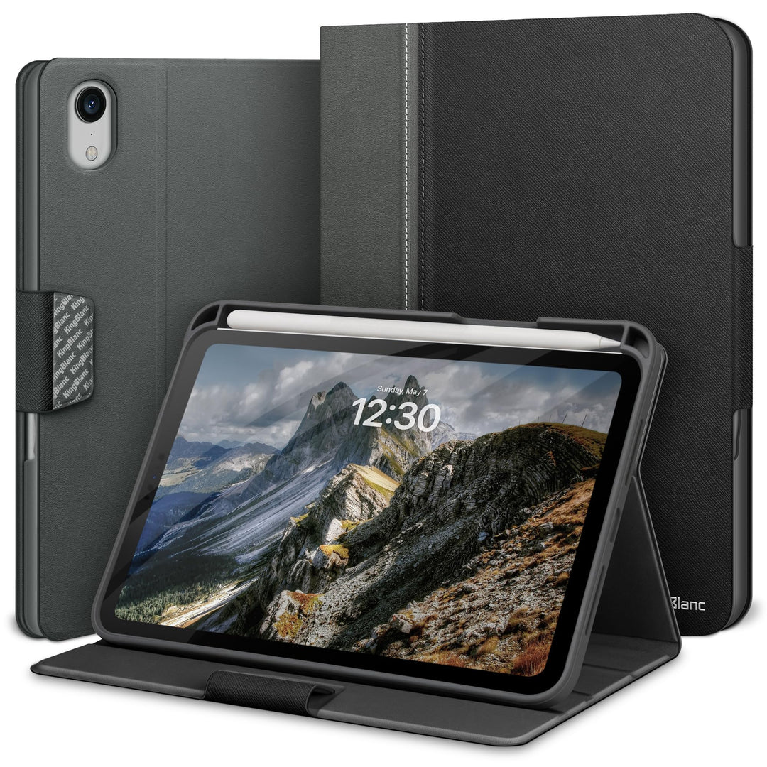 KingBlanc iPad Mini 6 Hülle 2021 8,3 Zoll, Veganes Leder Schutzhülle mit Stifthalter, Auto Schlaf/Wa