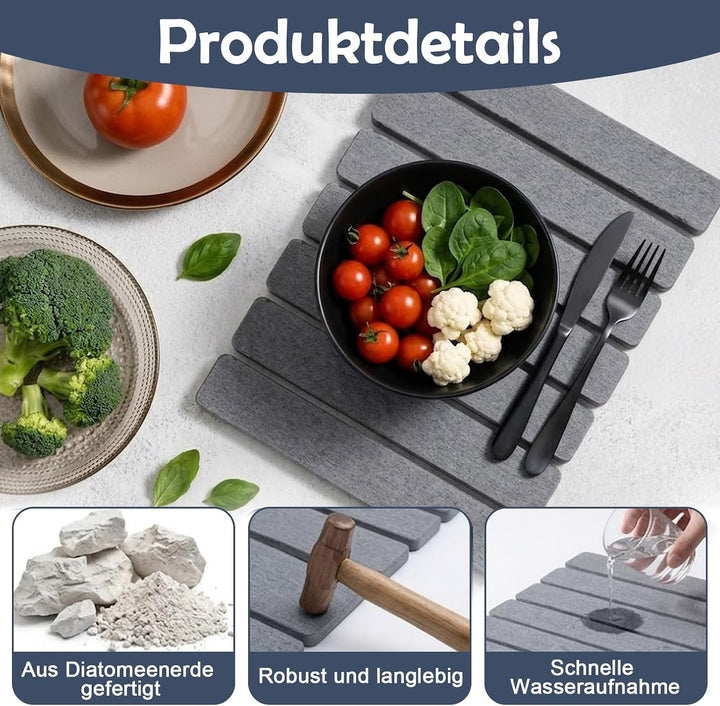 2 Stück Kieselgur Abtropfmatte Geschirr Faltbare Steinmatte Küche