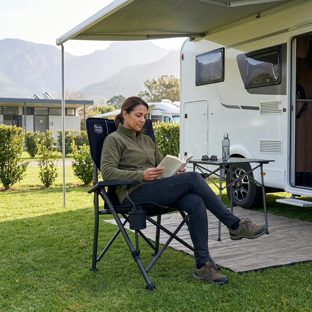 TIMBER RIDGE Faltbarer Campingstuhl 150 kg hohe Rückenlehne Tragbarer Klappstuhl mit Getränkehalter